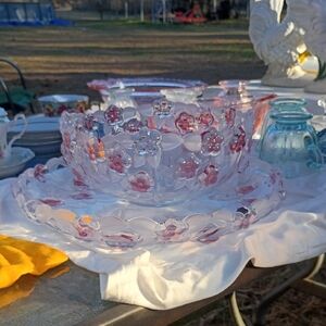 Floral Glass Bowl and Plate Set